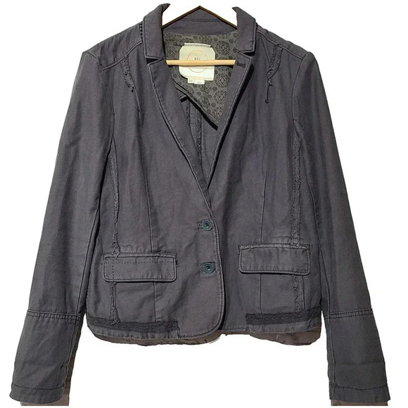 Hei Hei Anthropologie Jacket Women's Size 8 Gray Contrast Cuff Two Button - Picture 1 of 7
